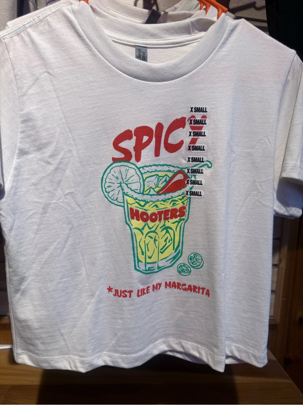 Limited Edition Hooters White Tee with Red & Green Margarita Graphic.